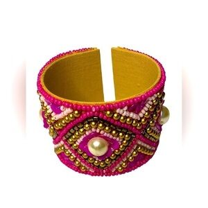 Beaded glass seed Fuchsia Cuff Bracelet
